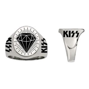 KISS Logo Black Diamond Signet Ring Size 9 Titanium Steel LIMITED EDITION!